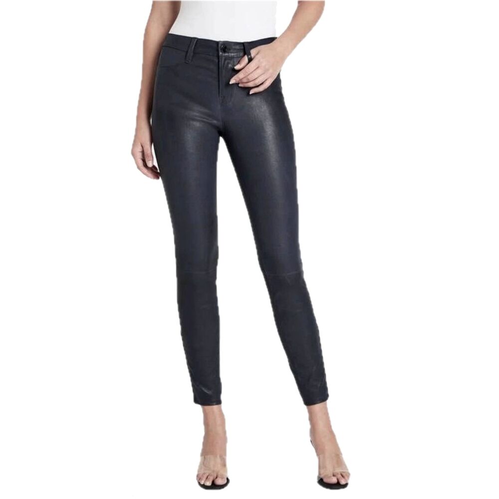 Joe's Jeans "The Provocateur" Nappa Lamb Leather Black Ankle Jeans, Size 26